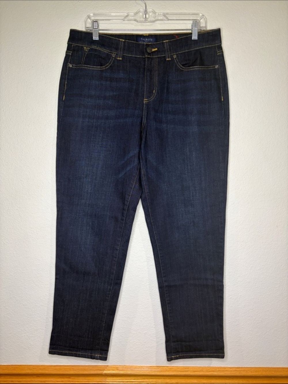 Talbots Simply Flattering boyfriend jeans stretch cotton denim dark blue wash 12
